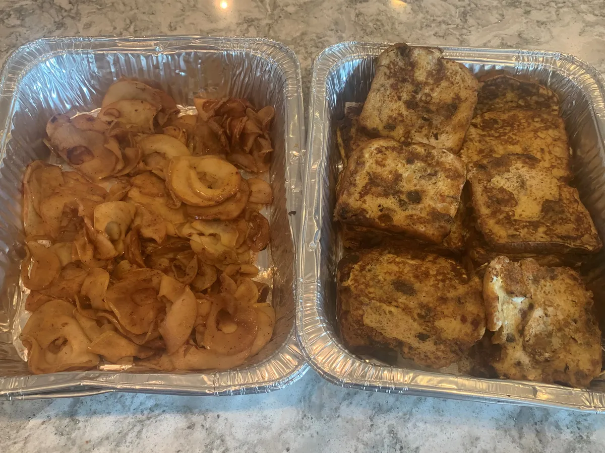 Cinnamon Raisin Bread French Toast with Griddled Apples