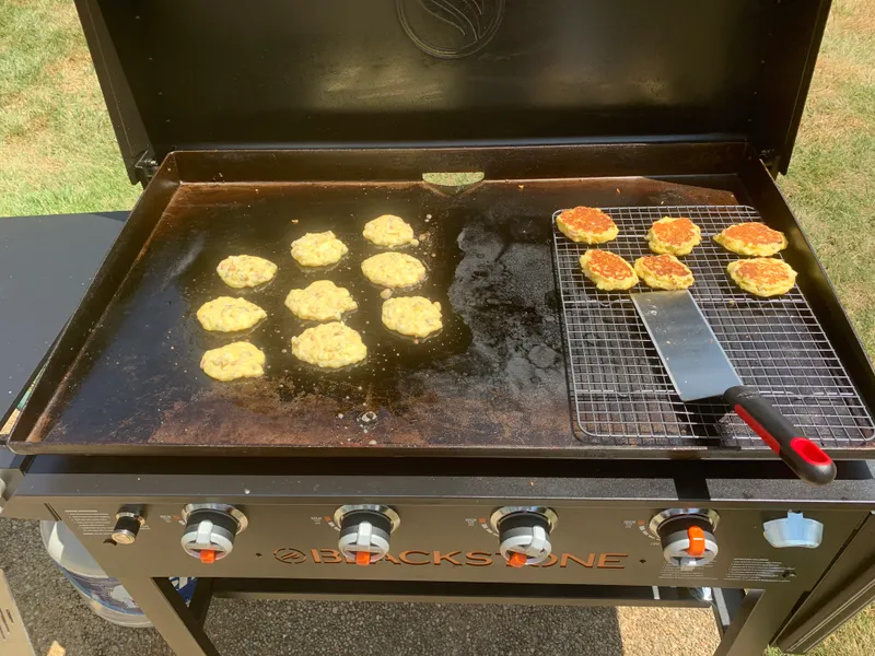 Preparing Griddle Onion Cornbread