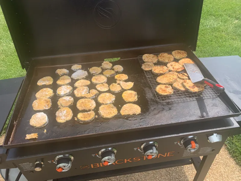 Griddle Eggplant Parmesan on the griddle