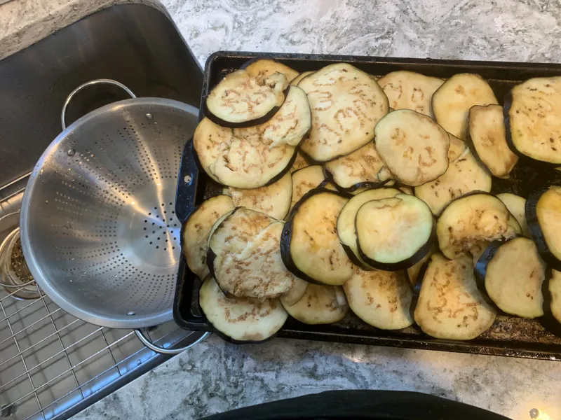 Preparing Griddle Eggplant Parmesan