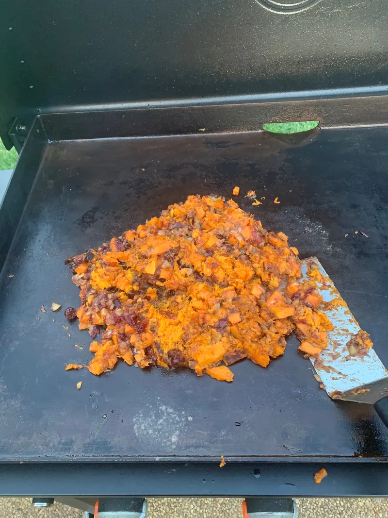 Preparing Cranberry Pineapple Sweet Potato Hash