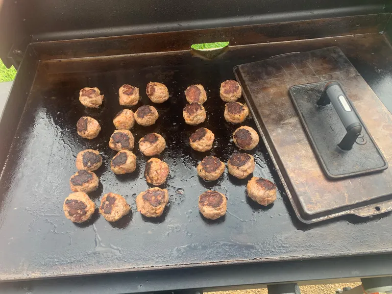 Smashed Meatballs on the griddle